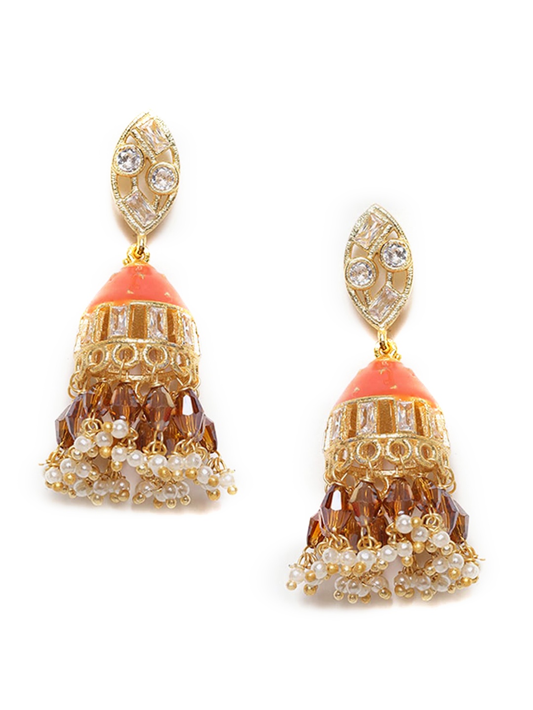 

W Orange Dome Shaped Jhumkas Earrings