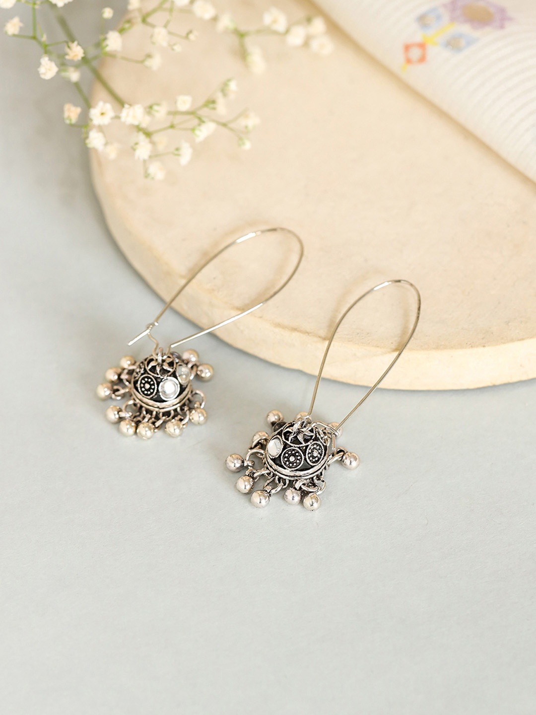 

W Silver-Toned Dome Shaped Jhumkas Earrings