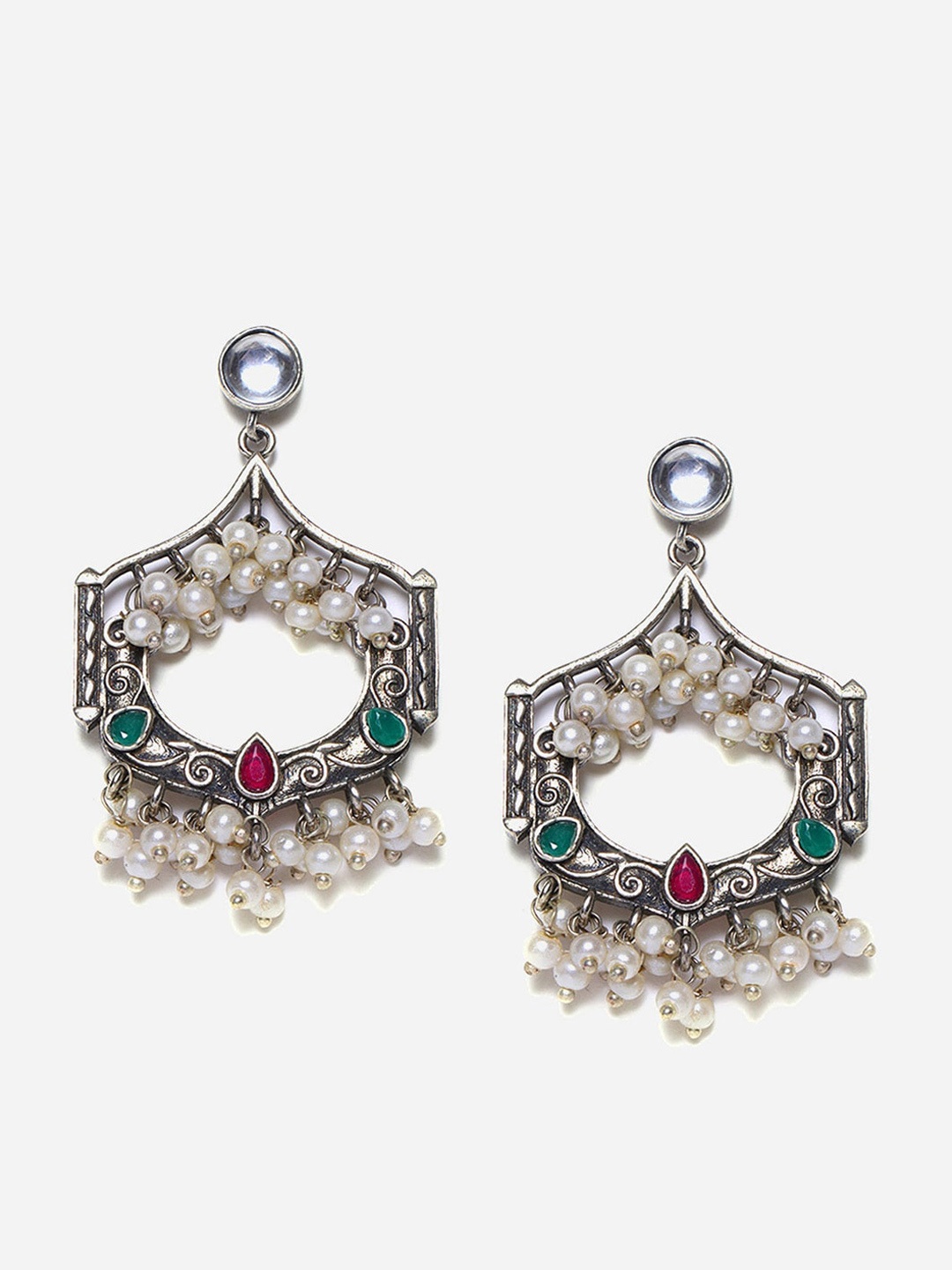 

W Red Geometric Chandbalis Earrings