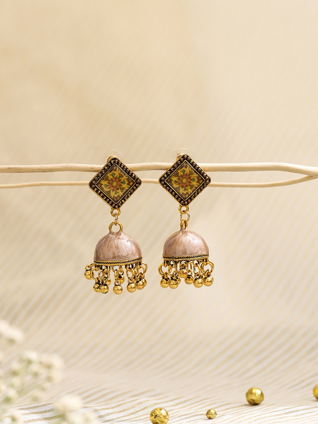 

W Multicoloured Dome Shaped Jhumkas Earrings, Multi