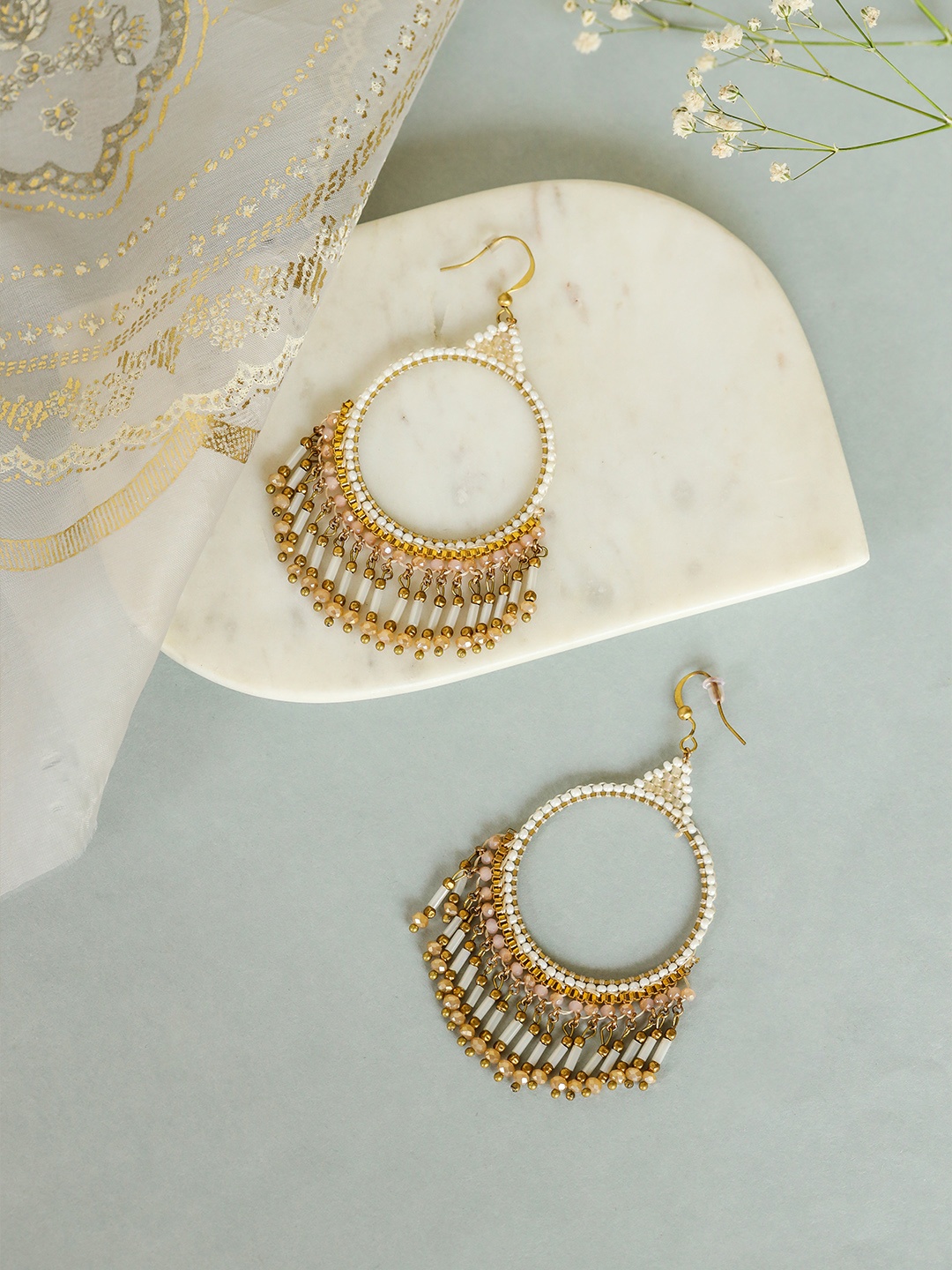 

W Beige Contemporary Hoop Earrings