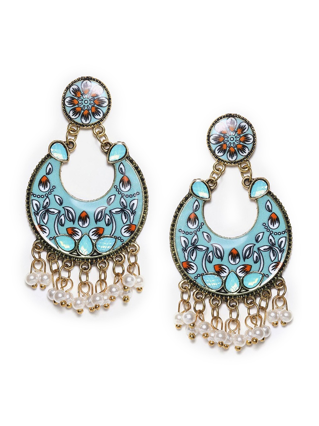 

W Blue Crescent Shaped Chandbalis Earrings