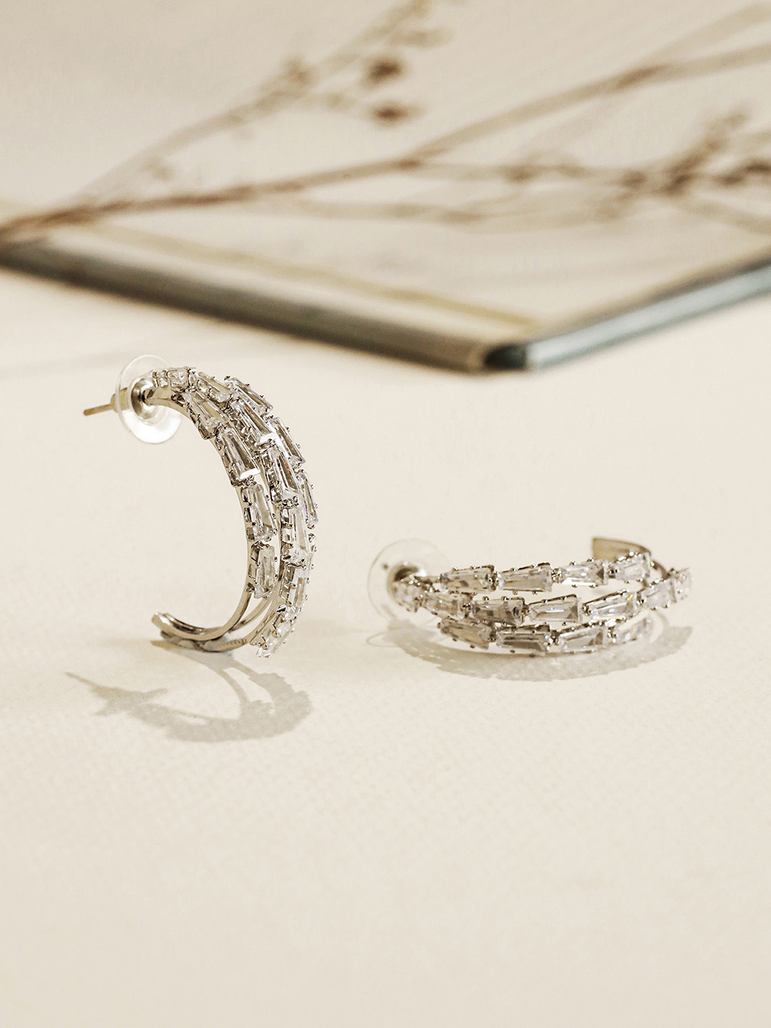 

W White Contemporary Ear Cuff Earrings