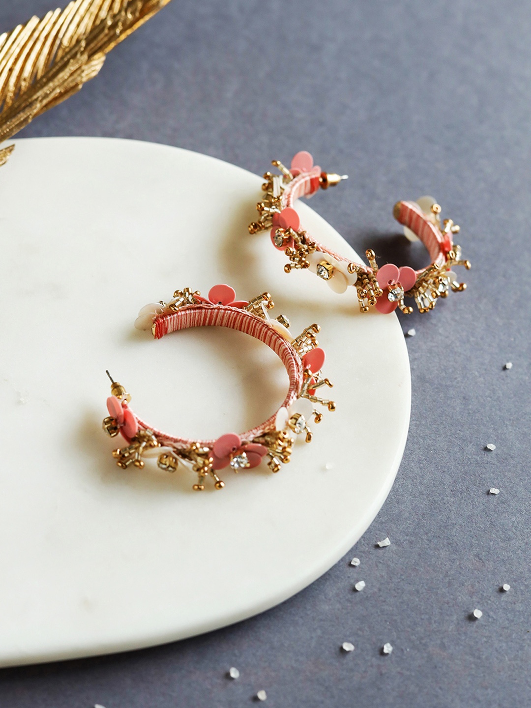 

W Pink Circular Half Hoop Earrings