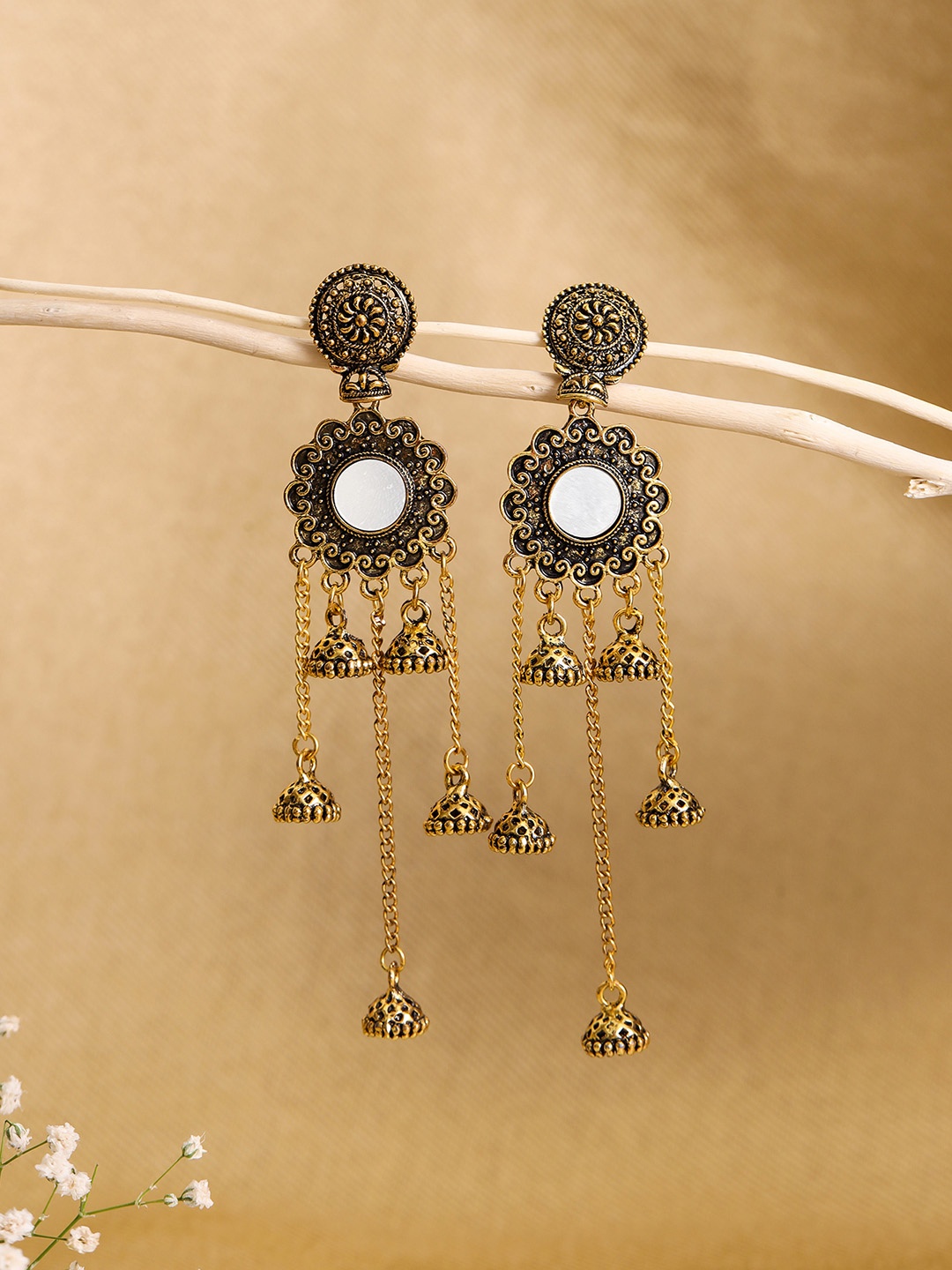 

W Gold-Toned Dome Shaped Drop Earrings
