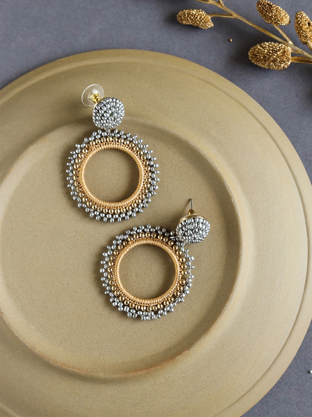 

W Grey Circular Drop Earrings