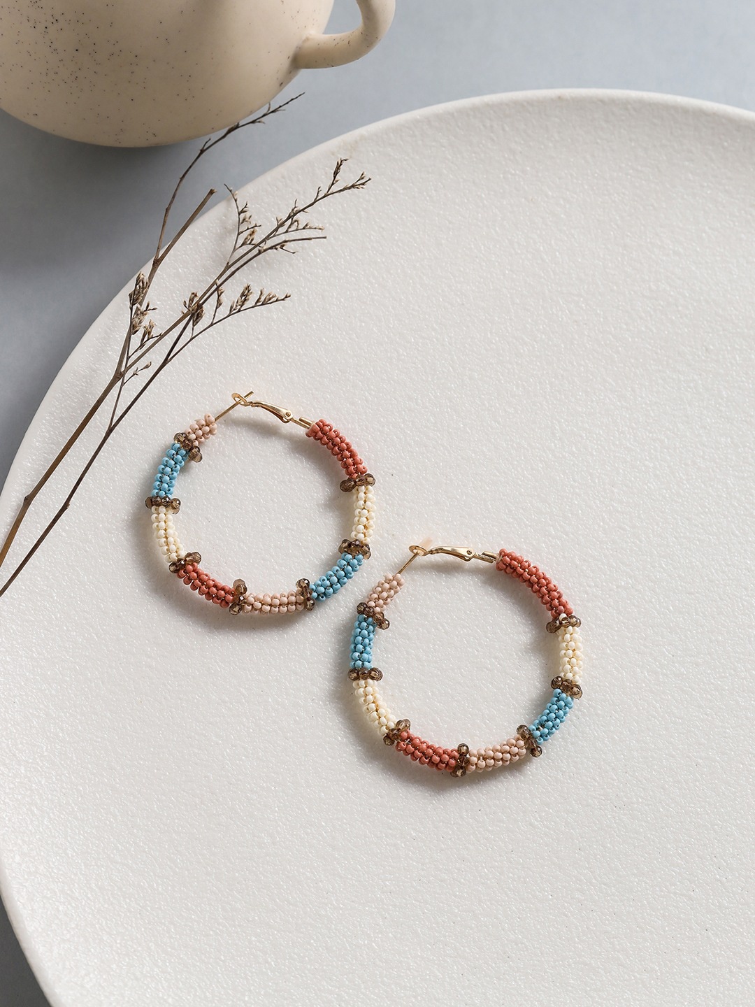 

W Multicoloured Circular Hoop Earrings, Multi