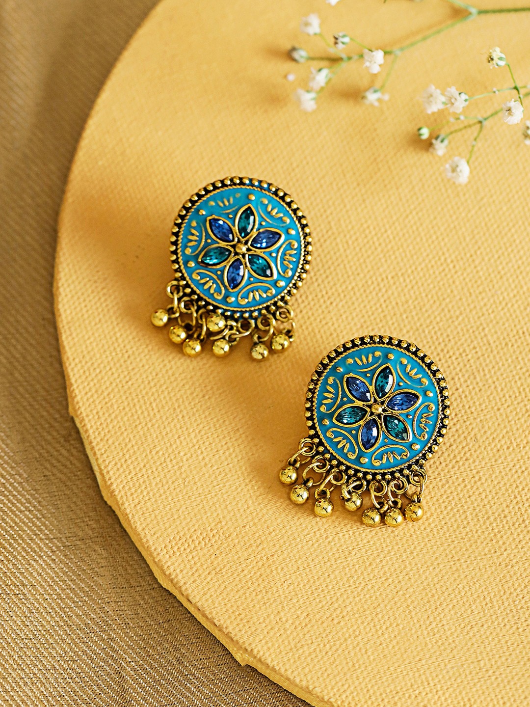 

W Blue Floral Studs Earrings
