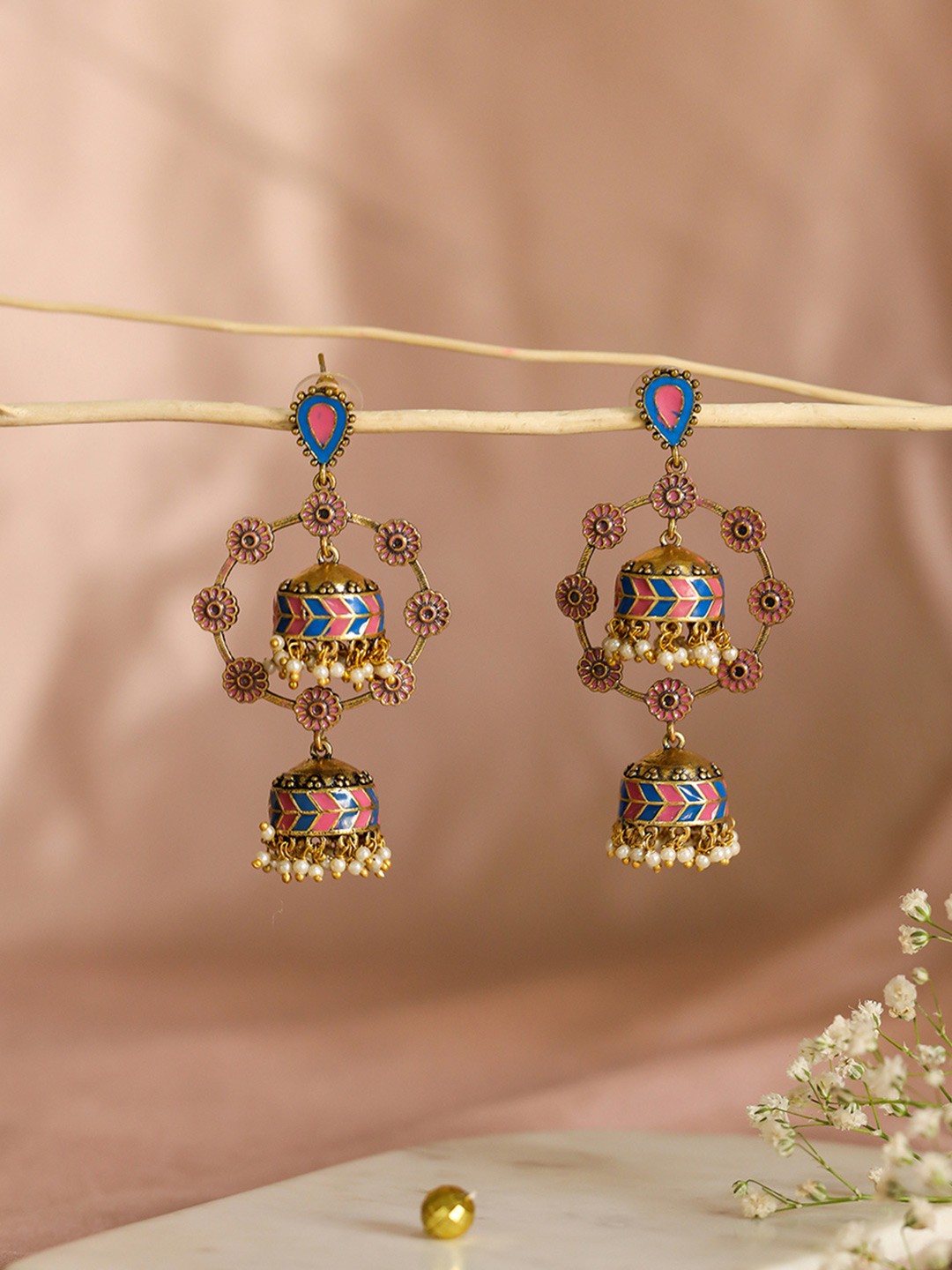 

W Pink Crescent Shaped Jhumkas Earrings