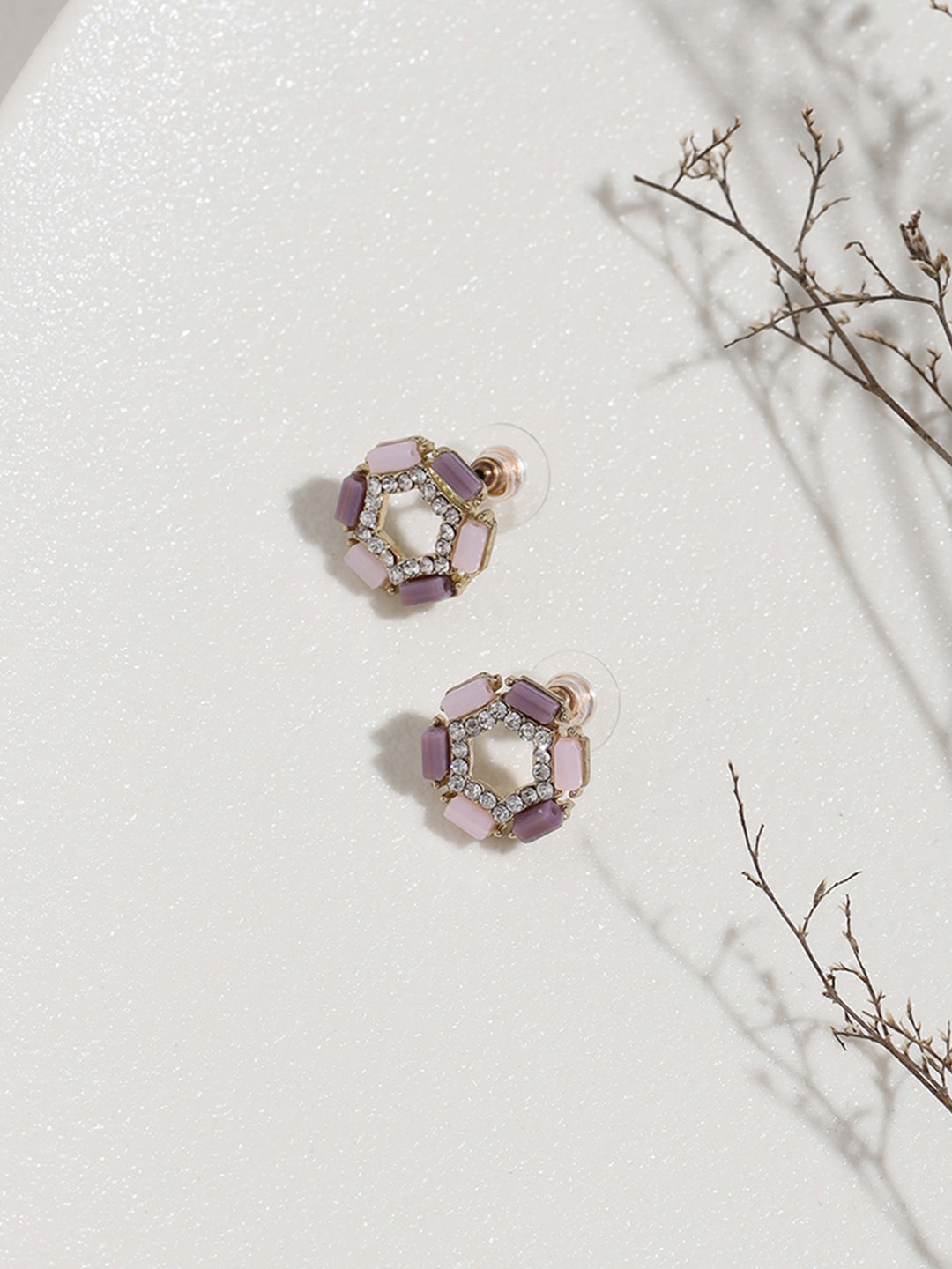 

W Pink Floral Studs Earrings
