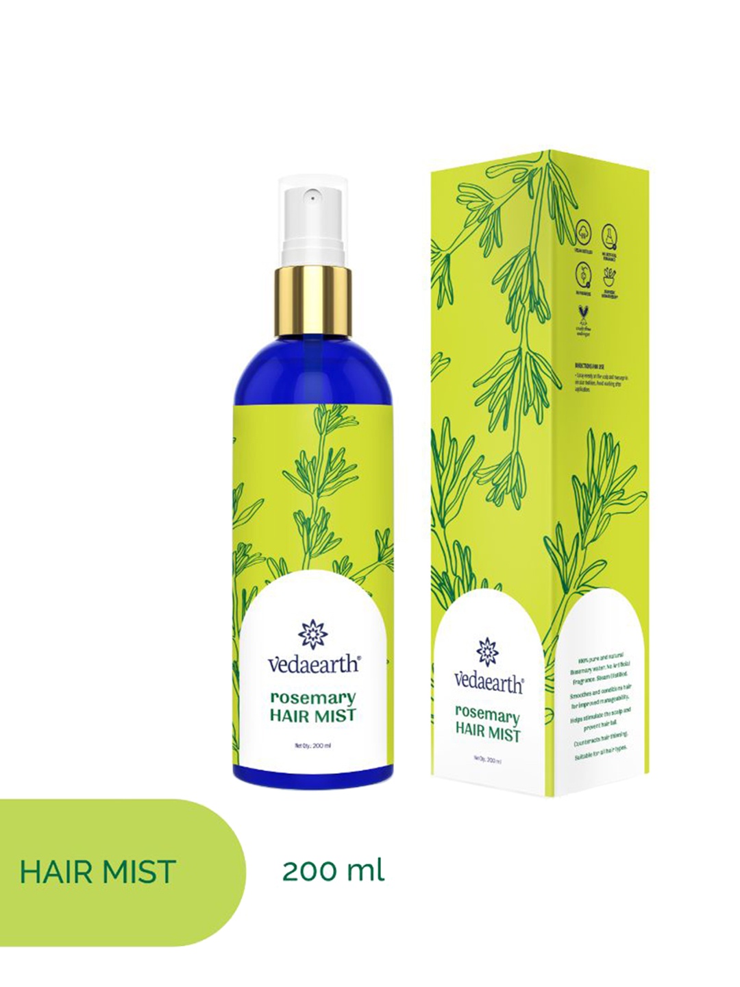 

VEDAEARTH Paraben Free Rosemary Hair Mist for Hair Growth - 200 ml, Green