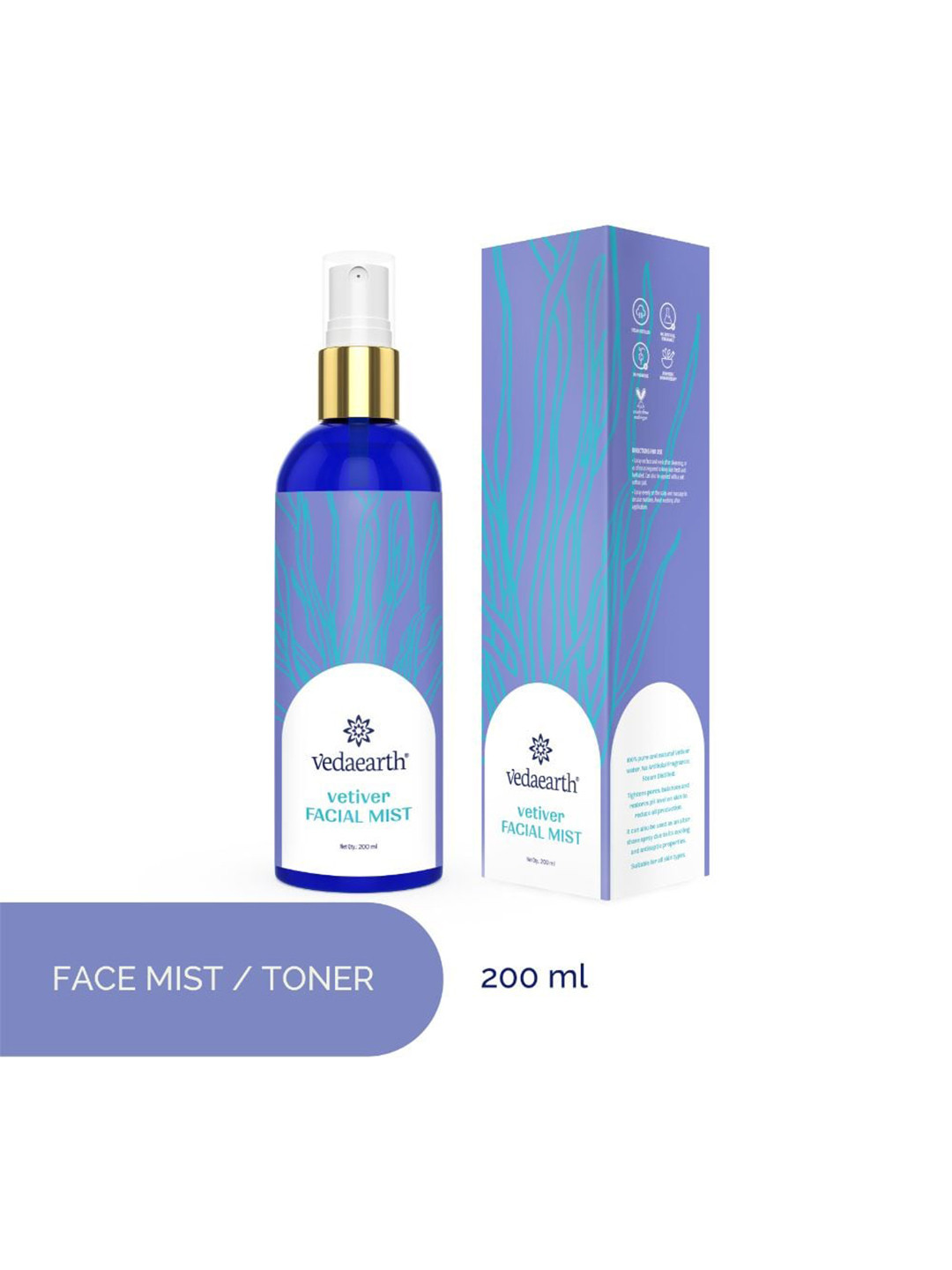 

VEDAEARTH Paraben Free Hydrating Vetiver Facial Mist Toner - 200 ml, Blue