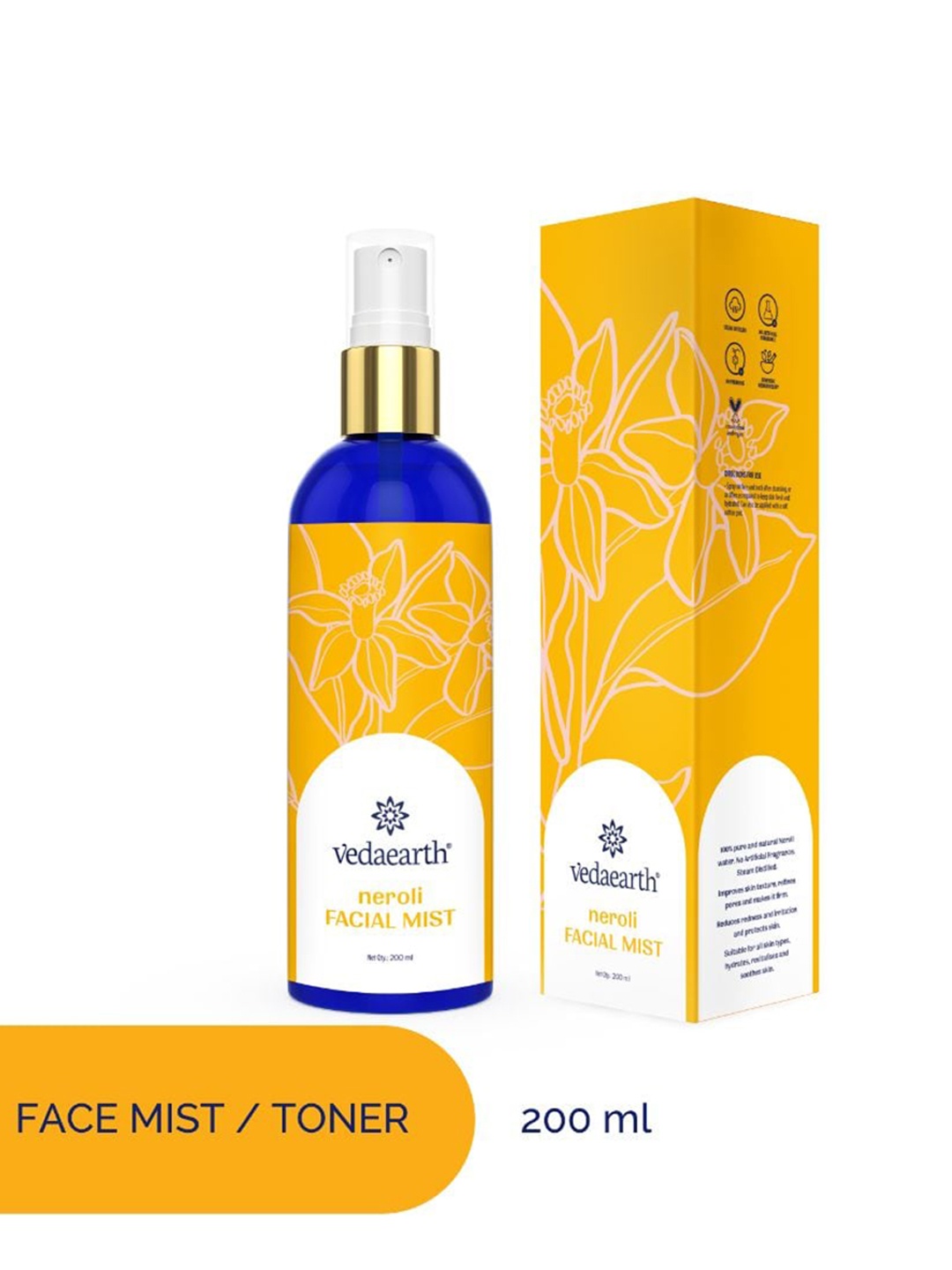 

VEDAEARTH Paraben Free Hydrating Neroli Facial Mist Toner - 200 ml, Orange