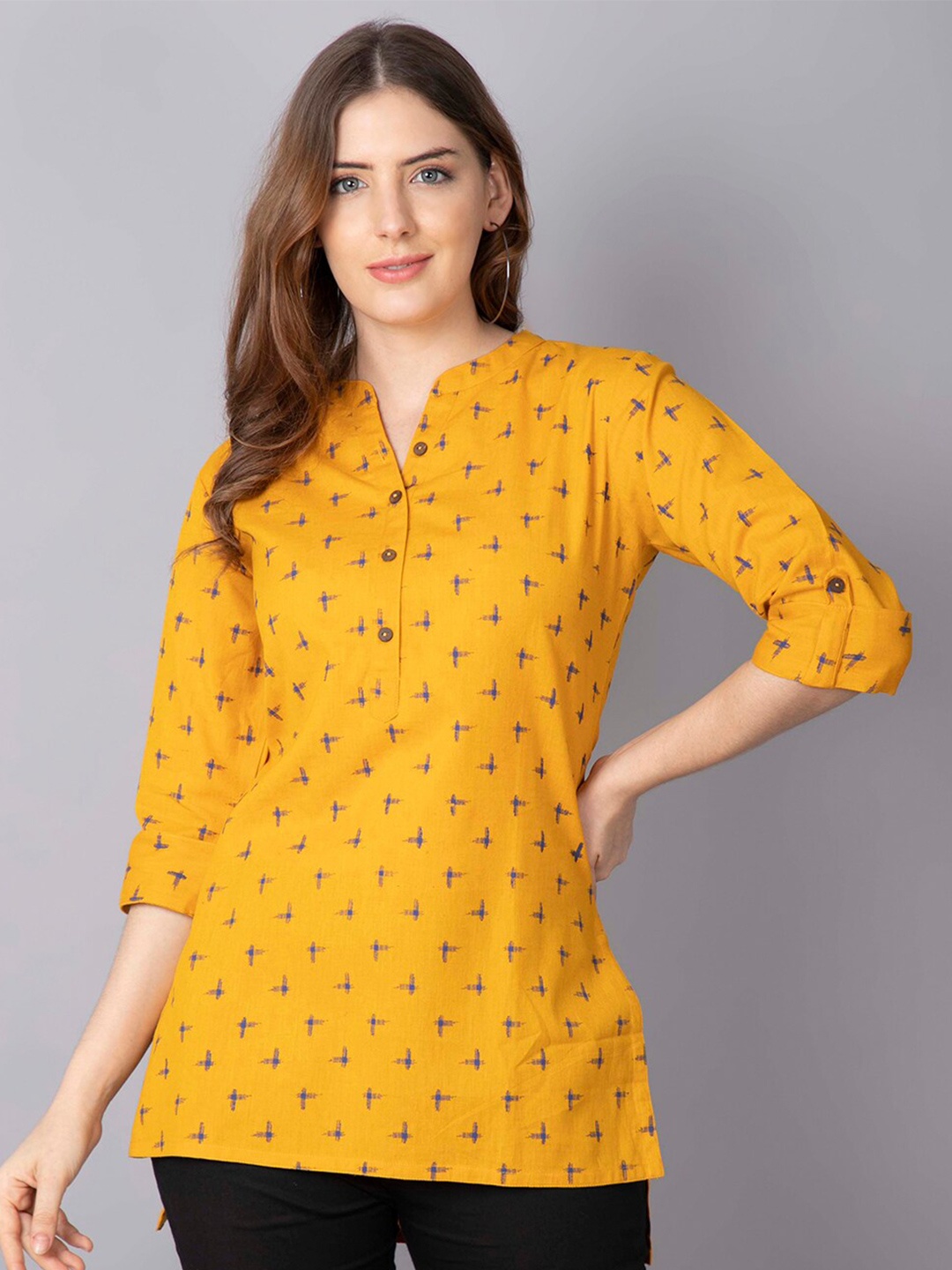 

Pistaa Yellow Geometric Printed Kurti