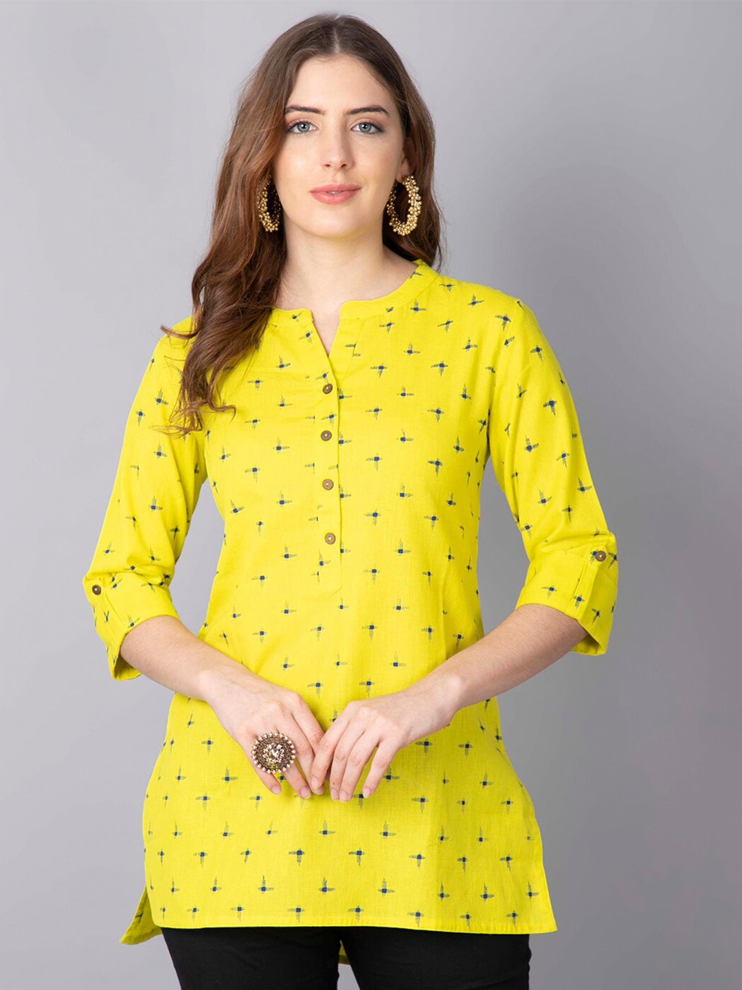 

Pistaa Lime Green & Blue Geometric Printed Kurti