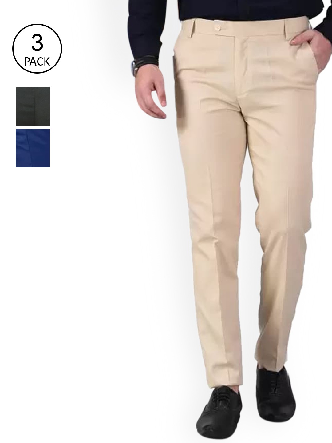 

AD & AV Men Multicoloured Classic Easy Wash Chinos Trousers, Multi