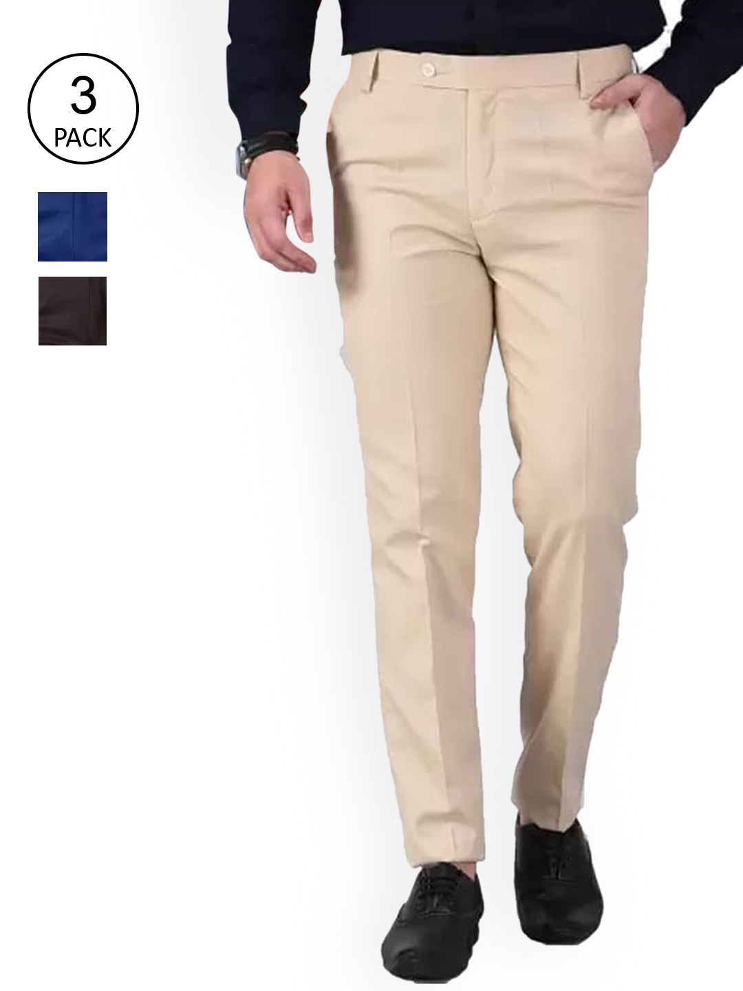 

AD & AV Men Multicoloured Classic Easy Wash Chinos Trousers, Multi