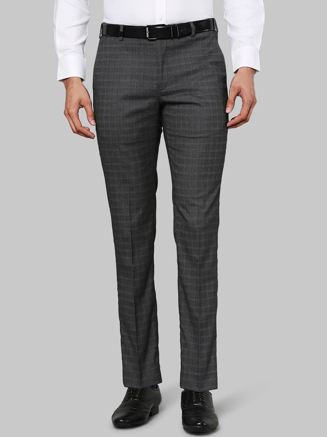 

Park Avenue Men Grey Checked Slim Fit Trousers