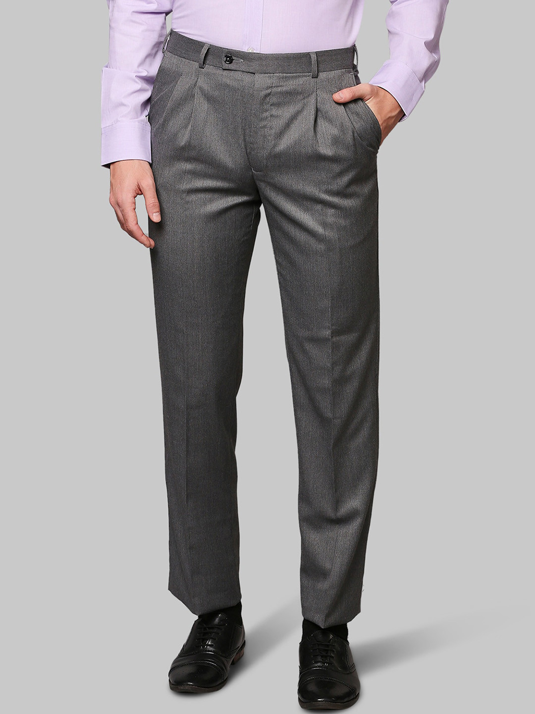 

Park Avenue Men Grey Pleated Trousers