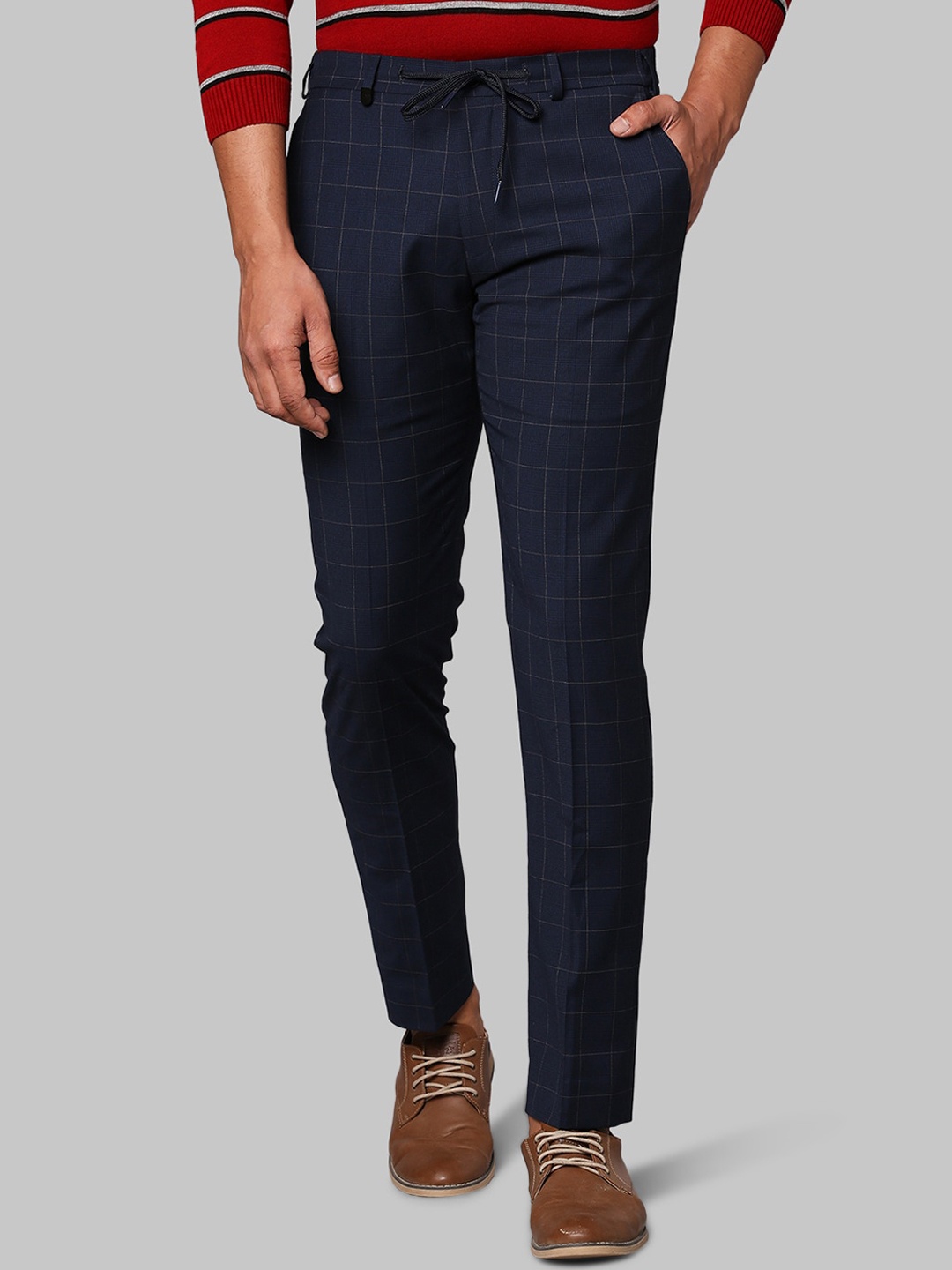 

Park Avenue Men Blue Checked Slim Fit Trousers