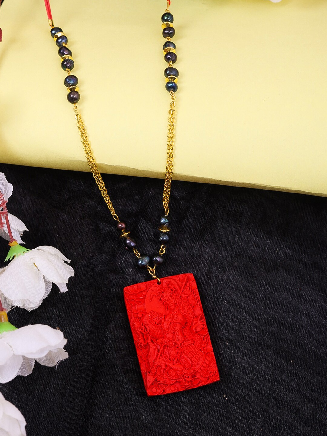 

DIVA WALK Gold-Toned & Red Brass Gold-Plated Handcrafted Necklace