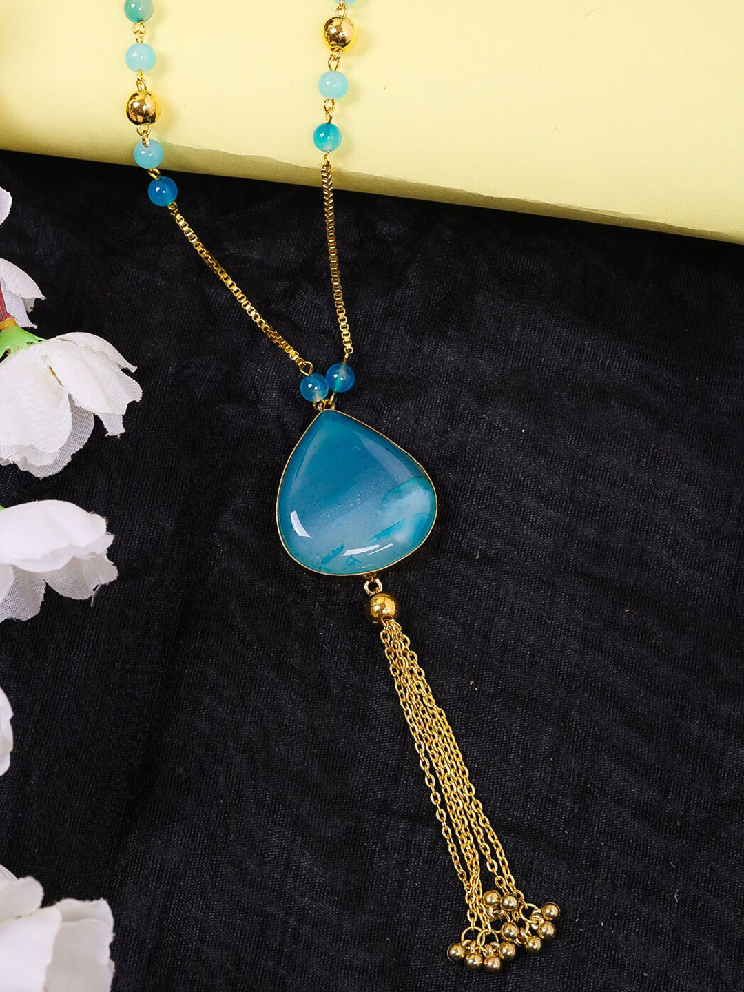 

DIVA WALK Gold-Toned & Blue Brass Gold-Plated Handcrafted Necklace