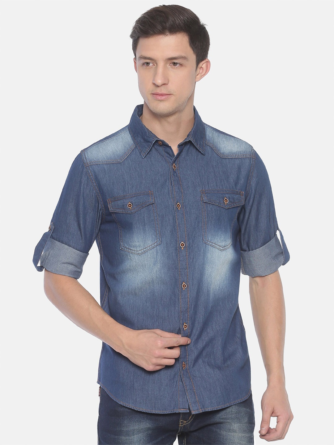 

Raa Jeans Men Blue Classic Faded Casual Shirt
