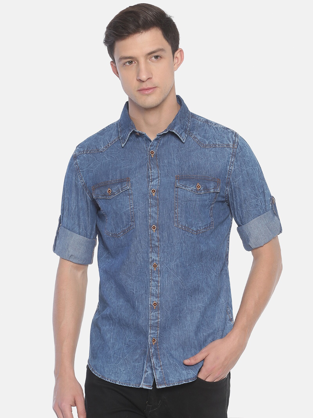 

Raa Jeans Men Blue Classic Faded Casual Shirt