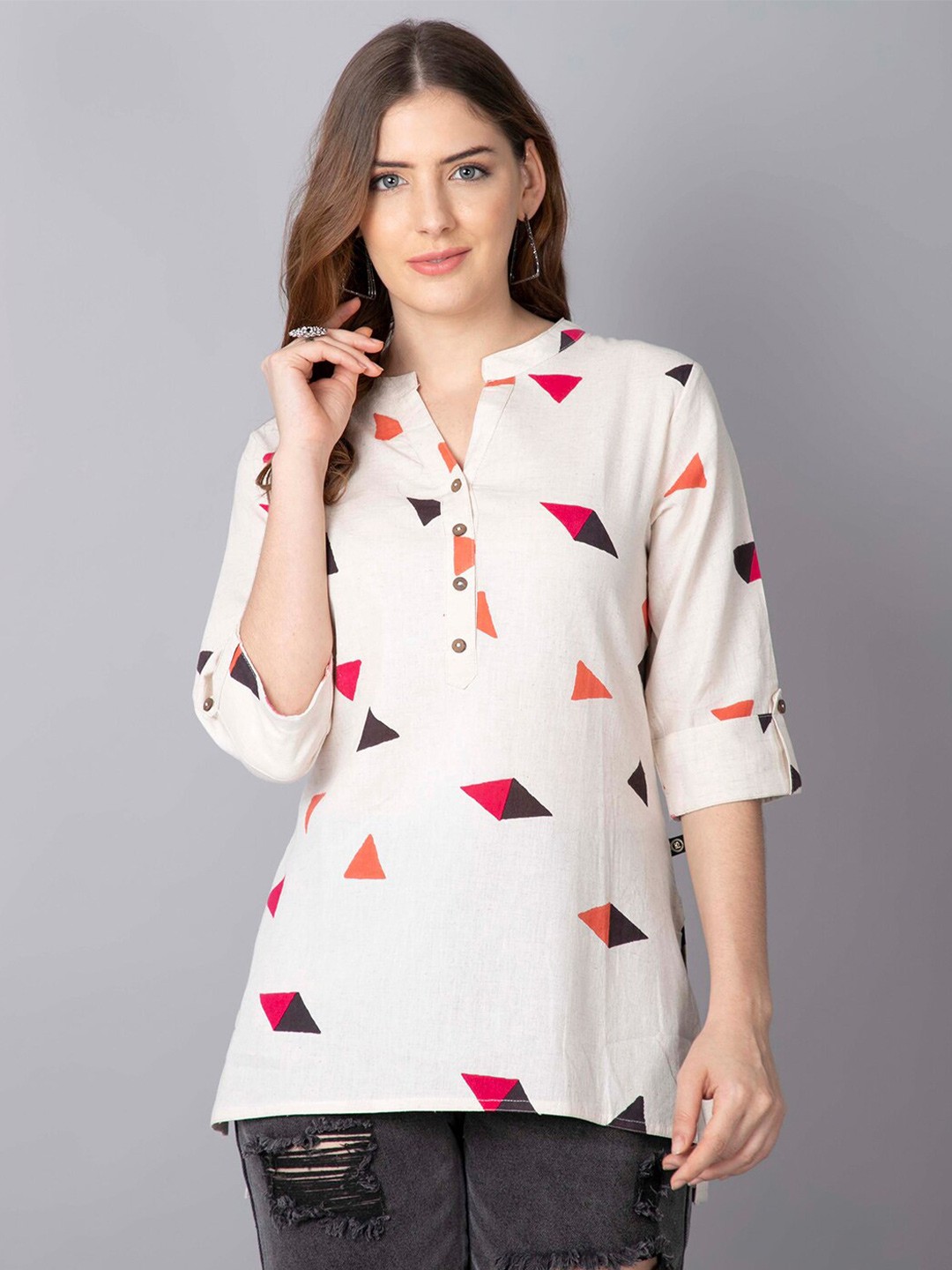 

Pistaa Pink Geometric Printed Kurti