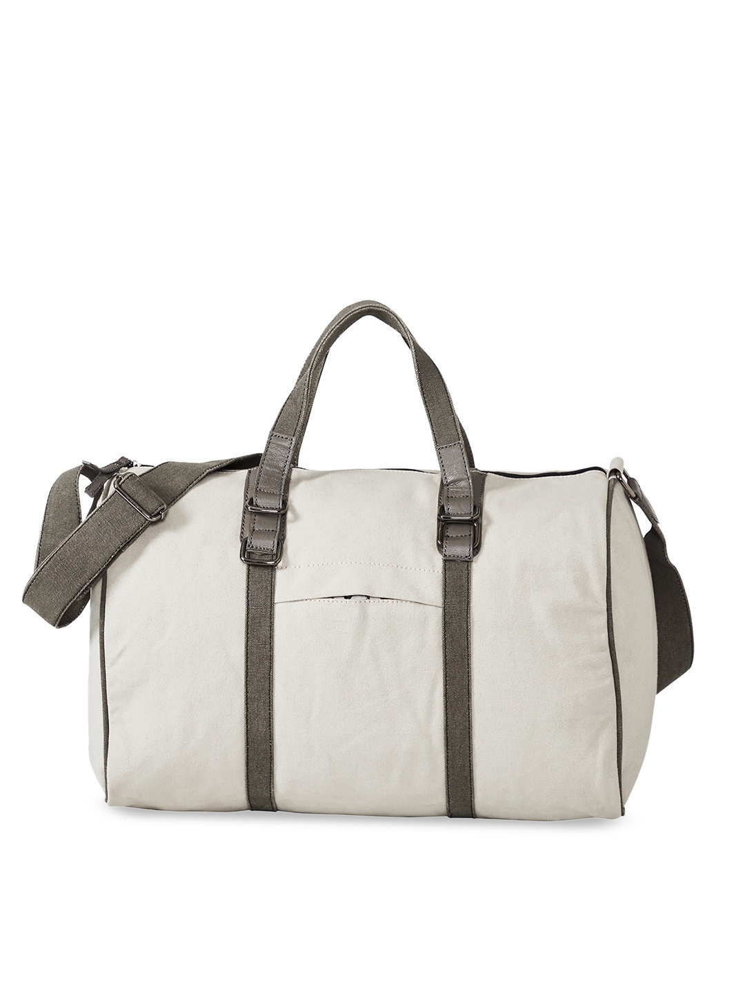 

Mona B Ice Grey Cotton Canvas Travel Bag with Outside Pocket and Stylish Design