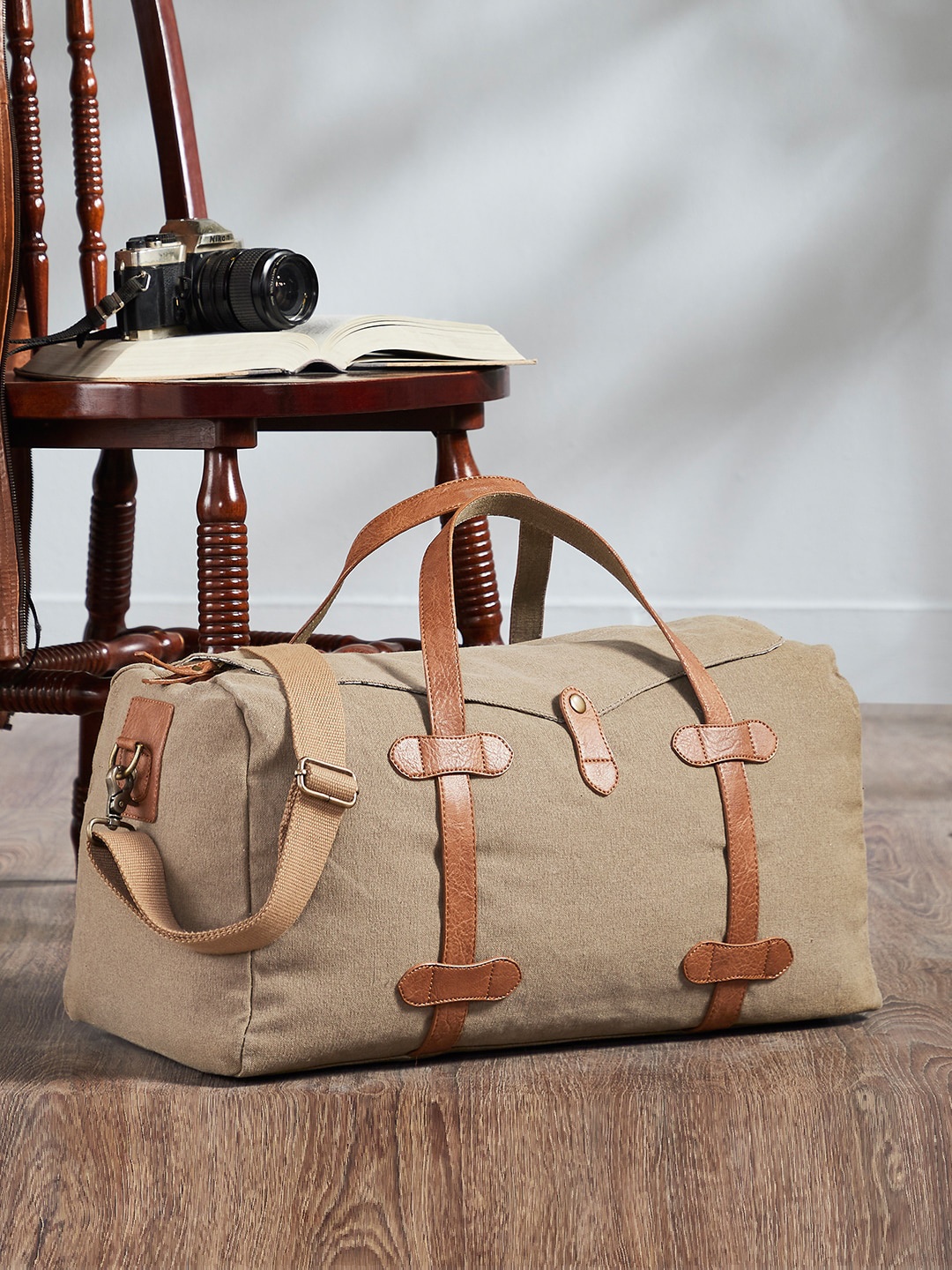 

Mona B Unisex Brown Cotton Canvas Duffel Gym Travel and Sports Bag with Stylish Design