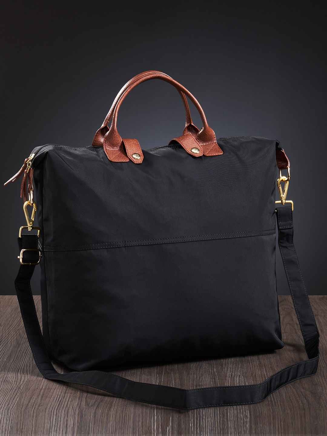 

Mona B Black Recycled Polyester Packable Duffel Bag with Stylish Design