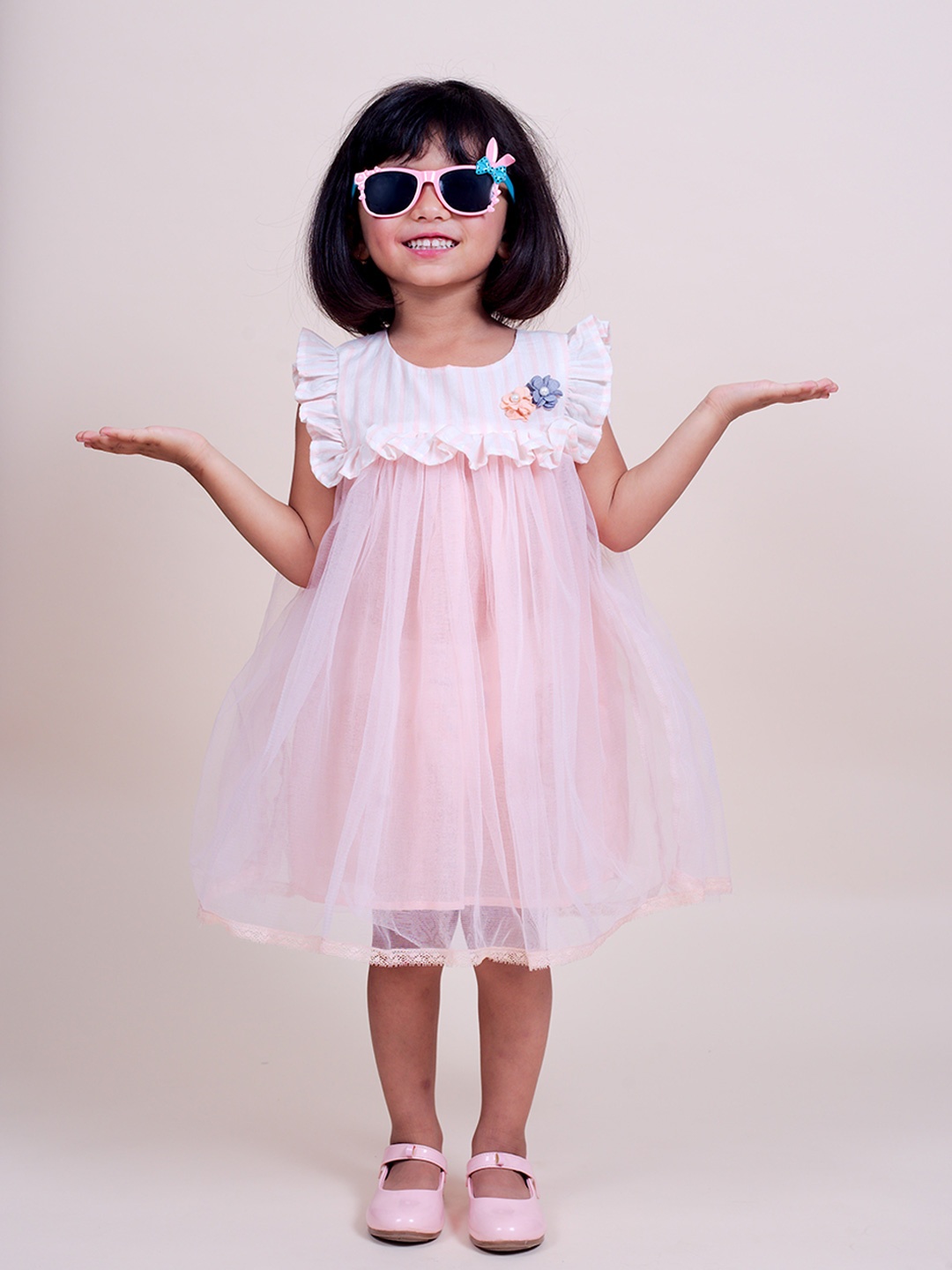 

Little Carrot Peach-Coloured Net Empire Dress