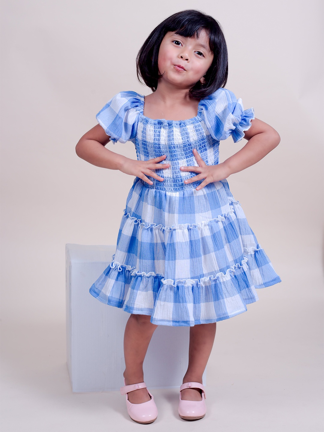 

Little Carrot Blue Checked Dress