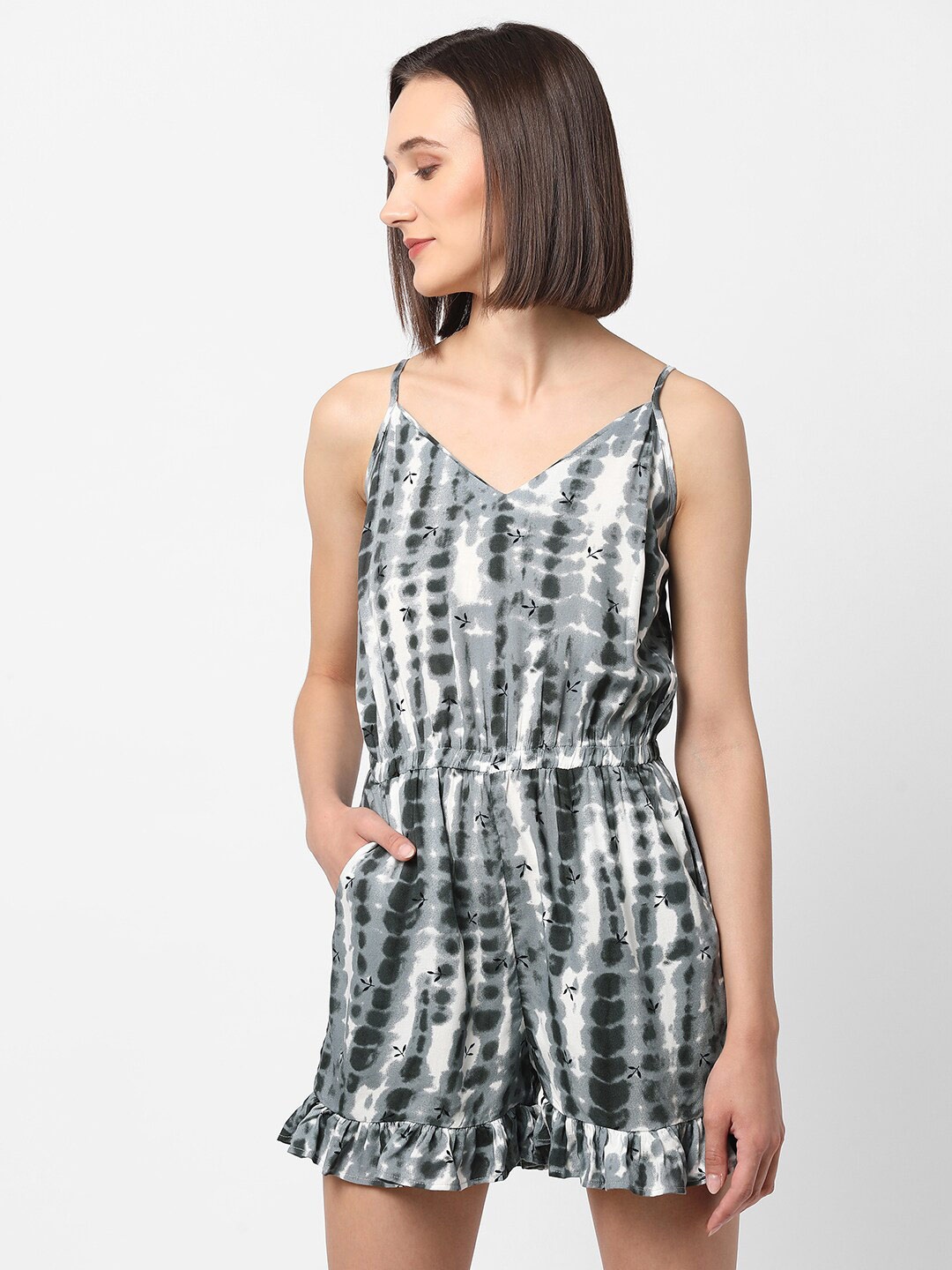 

VASTRADO White & Black Printed Cotton Jumpsuit