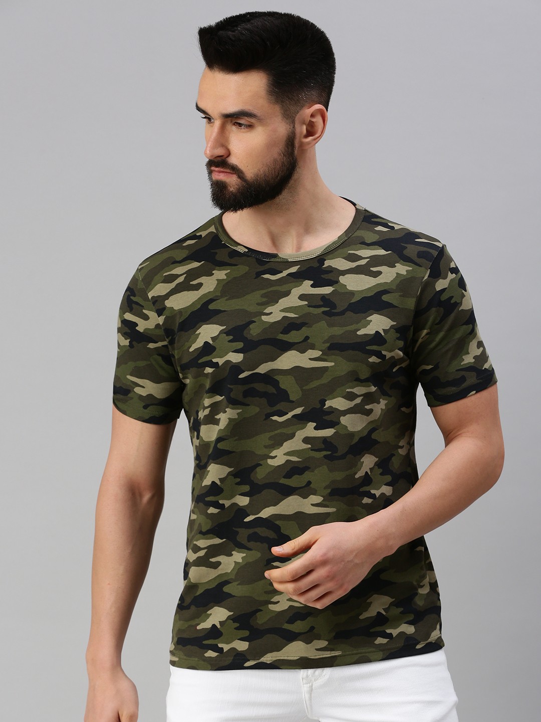 

PEPPYZONE Men Green Camouflage Printed T-shirt
