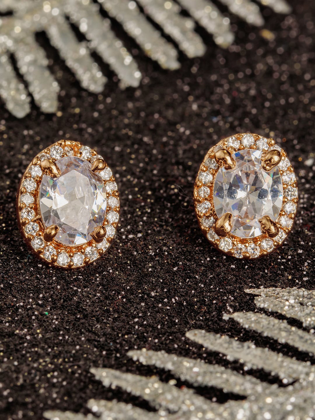 

BARSANO Gold-Toned Oval Studs Earrings