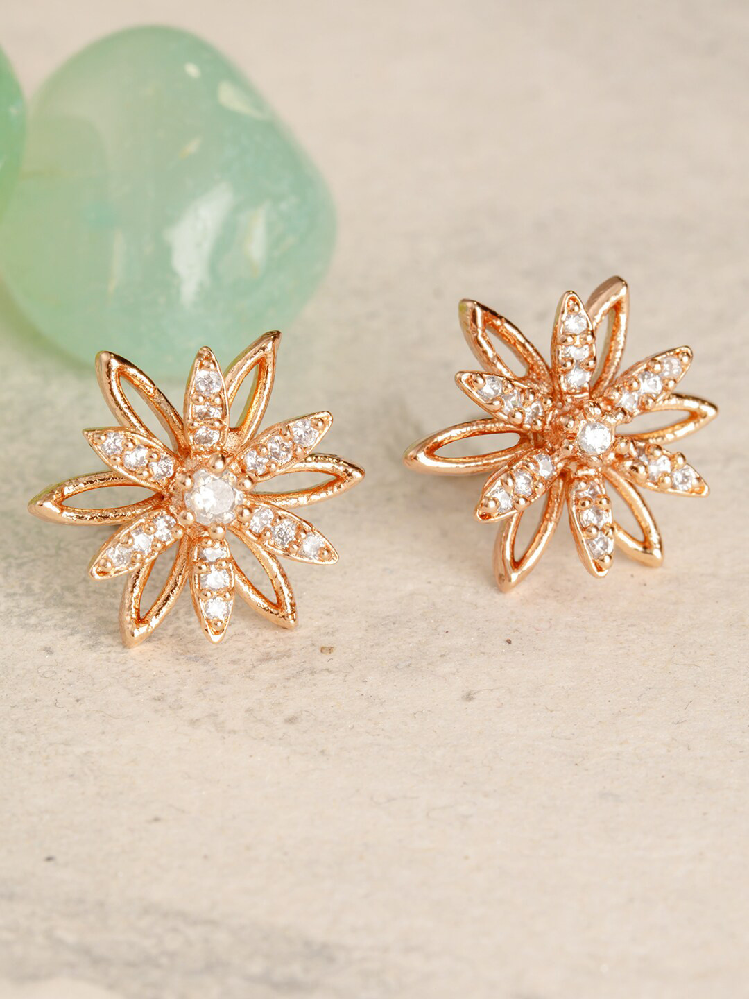 

BARSANO Gold-Toned Floral Studs Earrings