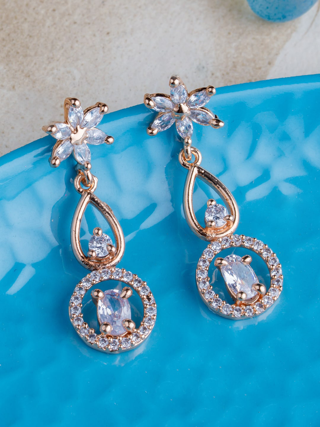

BARSANO Gold-Toned Contemporary Drop Earrings