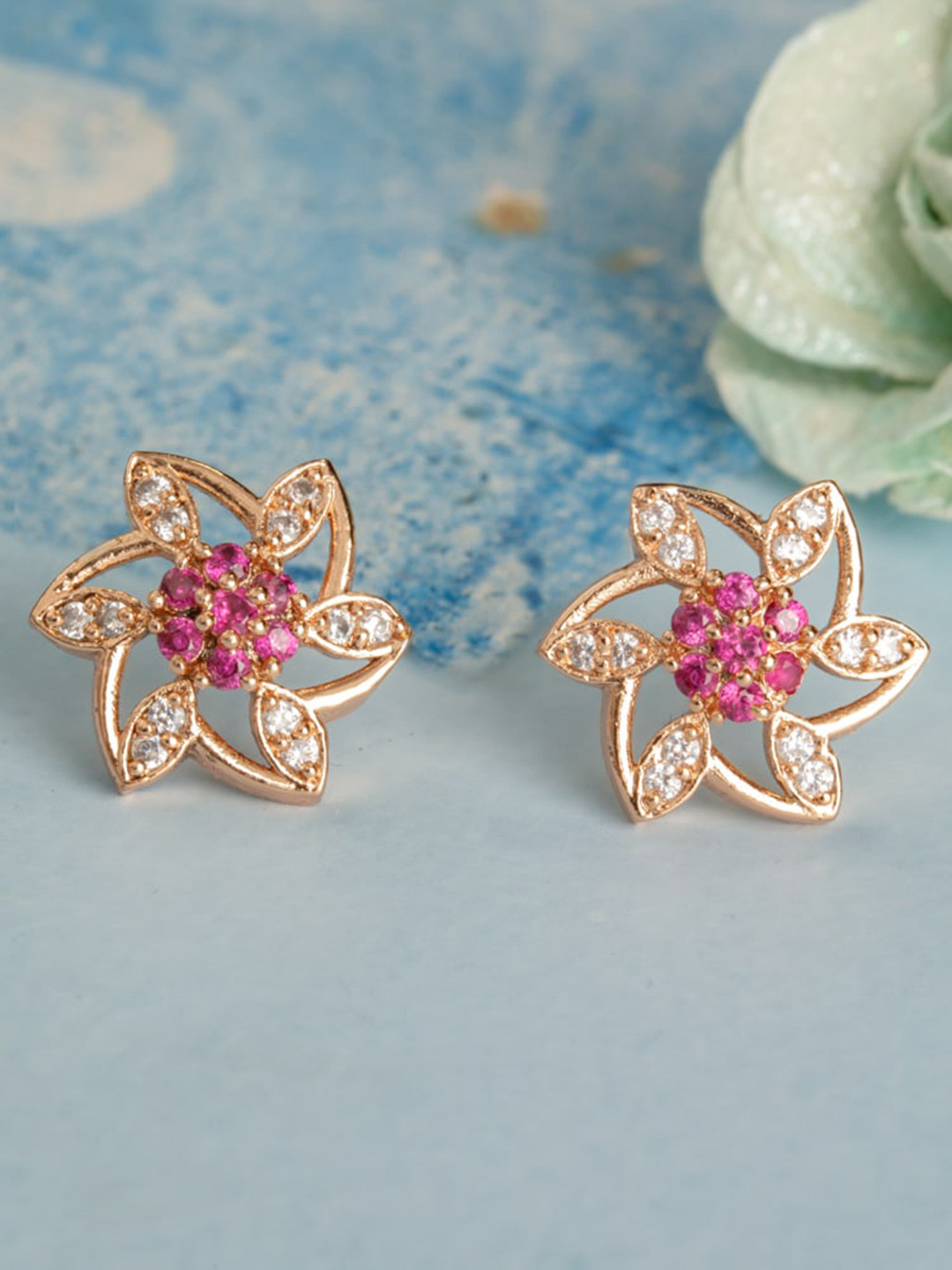 

BARSANO Gold-Toned Classic Studs Earrings