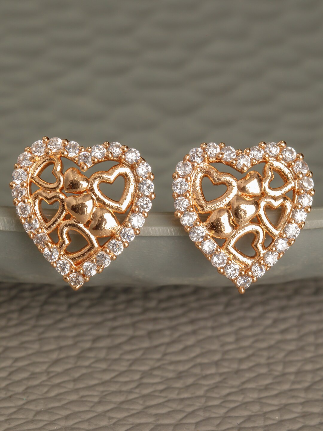 

BARSANO Gold-Toned Heart Shaped Studs Earrings