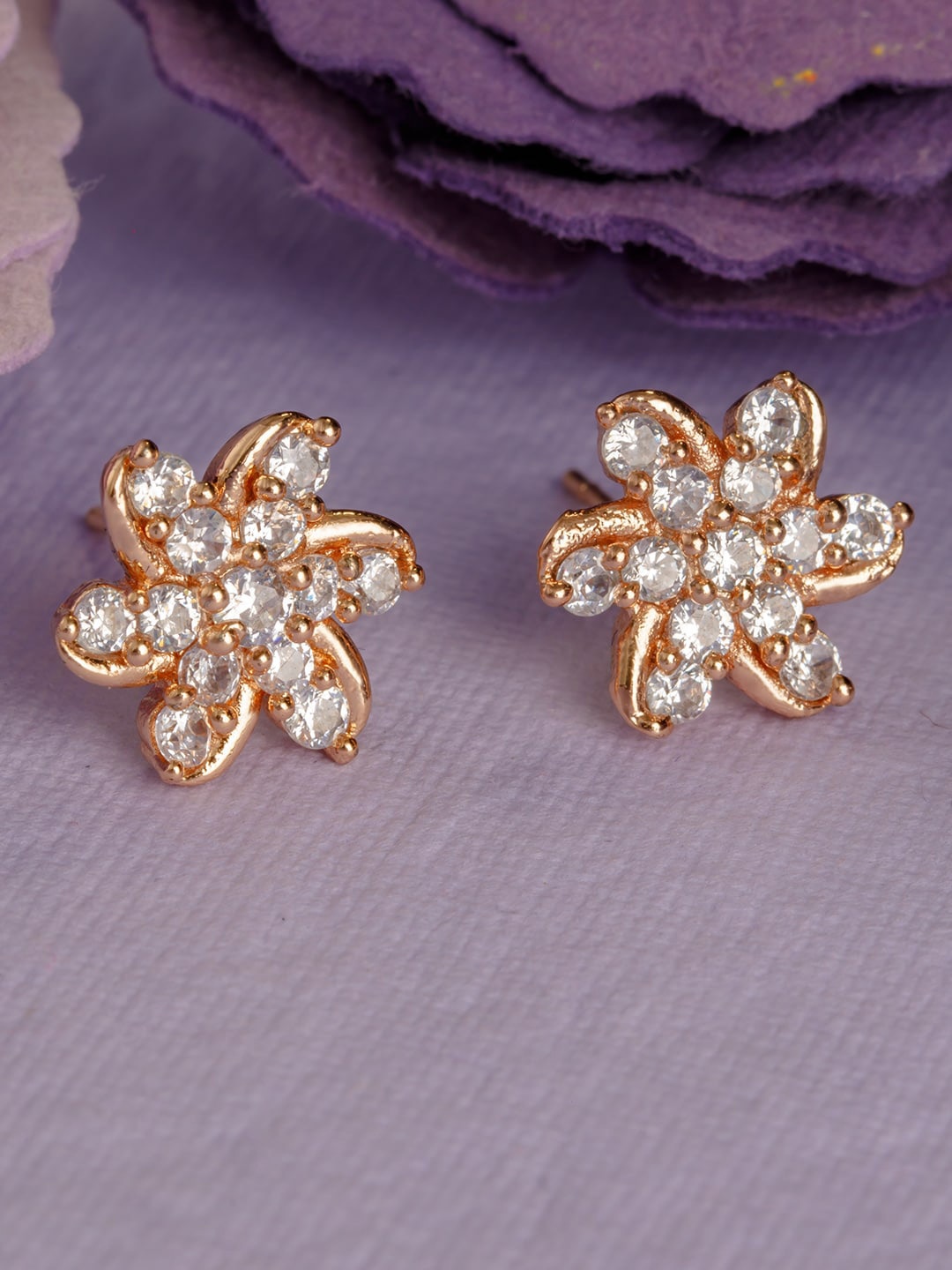 

BARSANO Gold-Toned Contemporary Studs Earrings