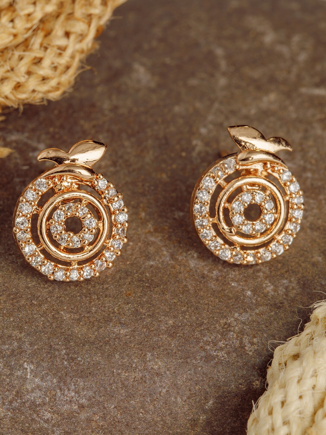 

BARSANO Gold-Toned Circular Studs Earrings