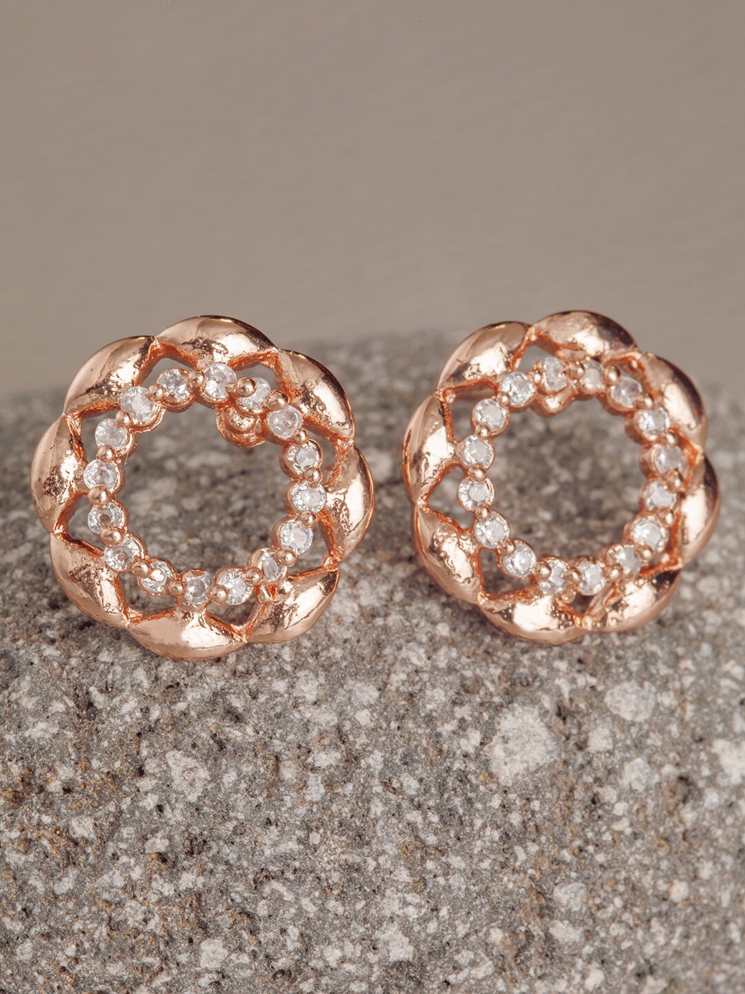 

BARSANO Gold-Toned Circular Studs Earrings