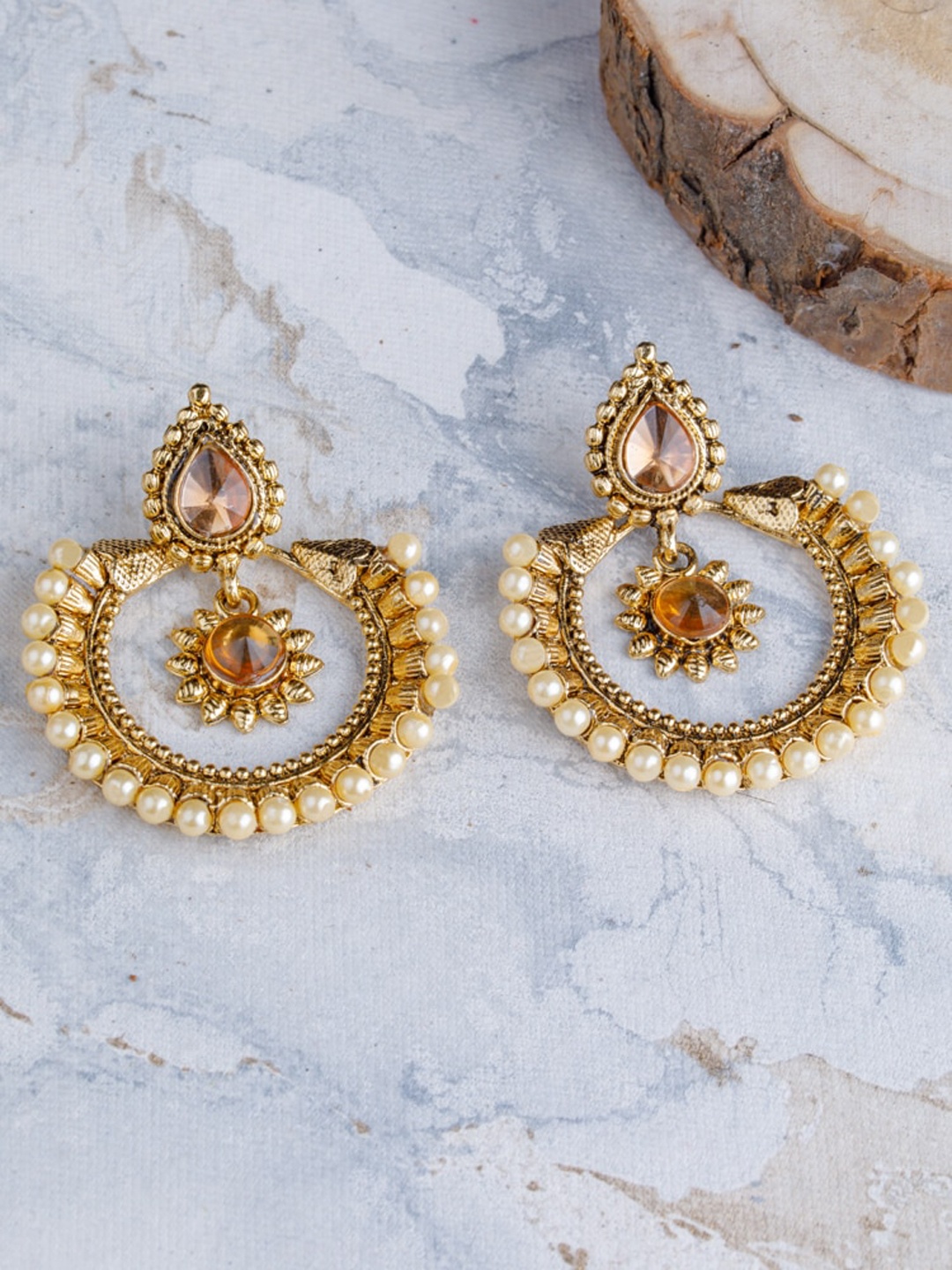 

BARSANO Gold-Toned Classic Chandbalis Earrings