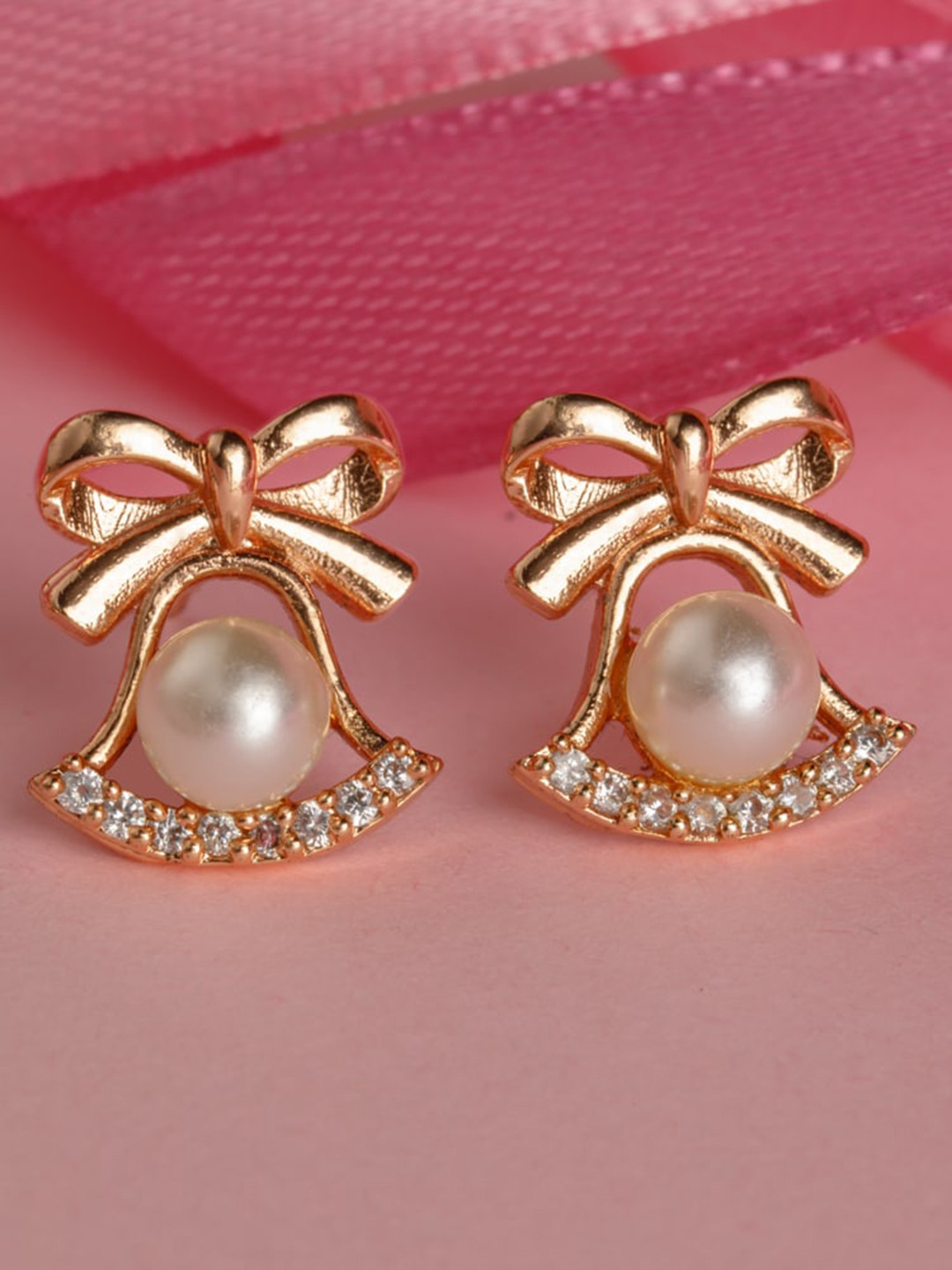 

BARSANO Gold-Toned Contemporary Studs Earrings