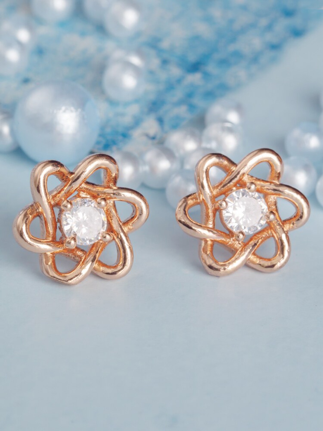 

BARSANO Gold-Toned Floral Studs Earrings