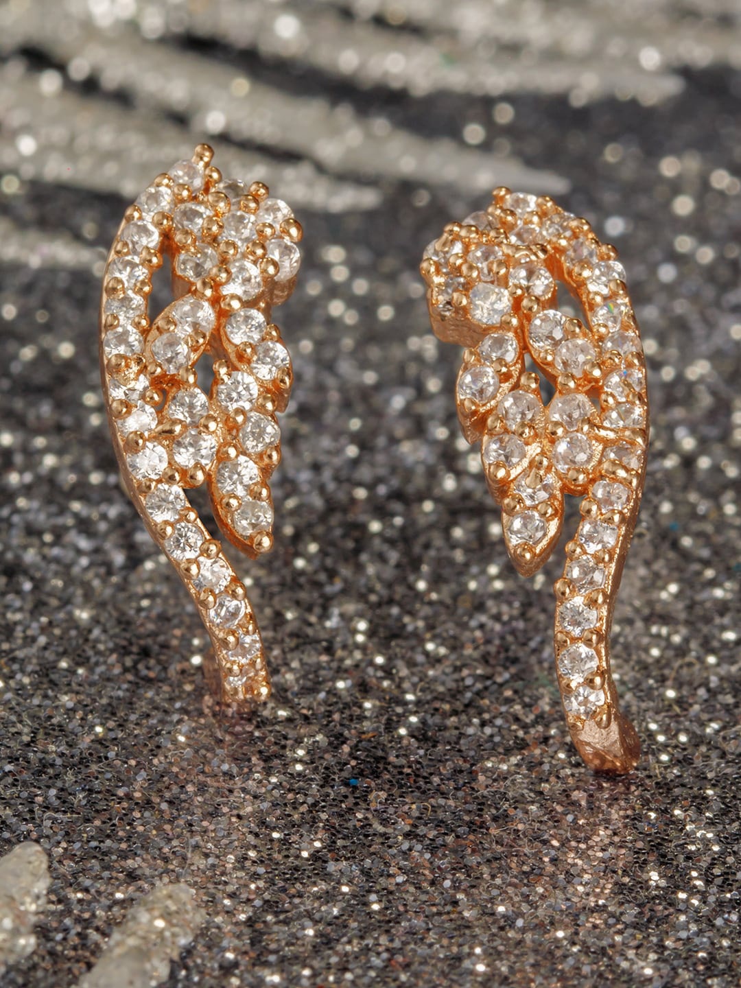 

BARSANO Gold-Toned Leaf Shaped Studs Earrings