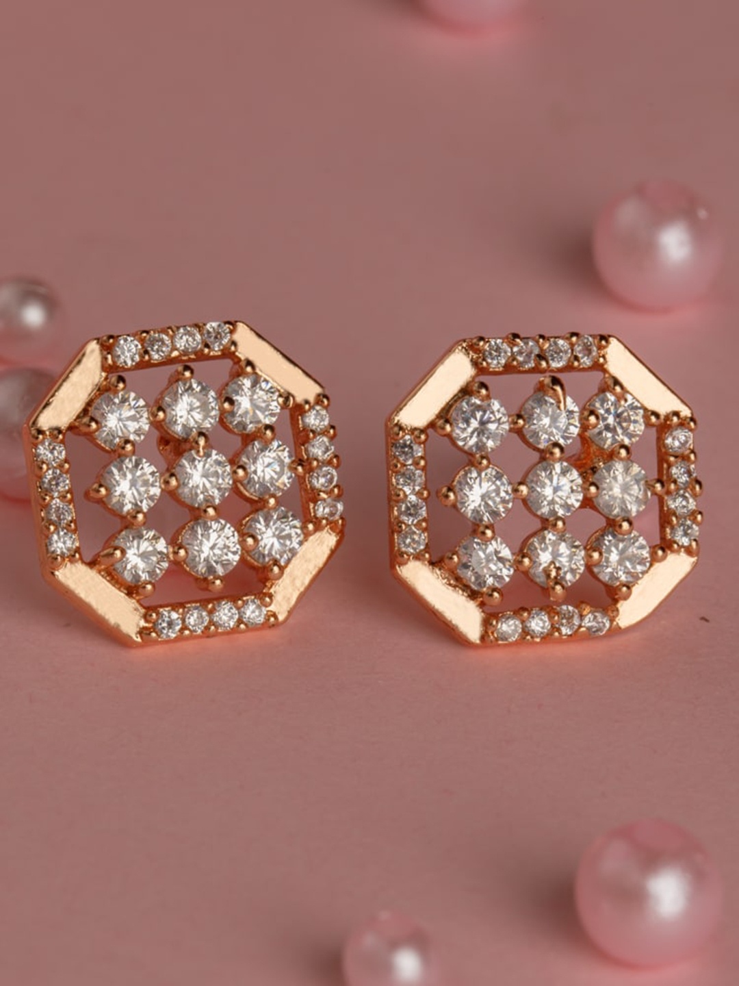 

BARSANO Gold-Toned Square Studs Earrings