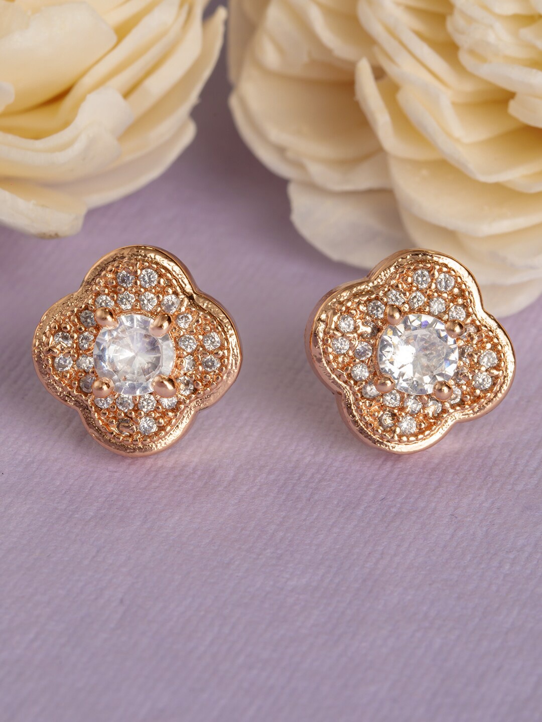 

BARSANO Gold-Toned Contemporary Studs Earrings